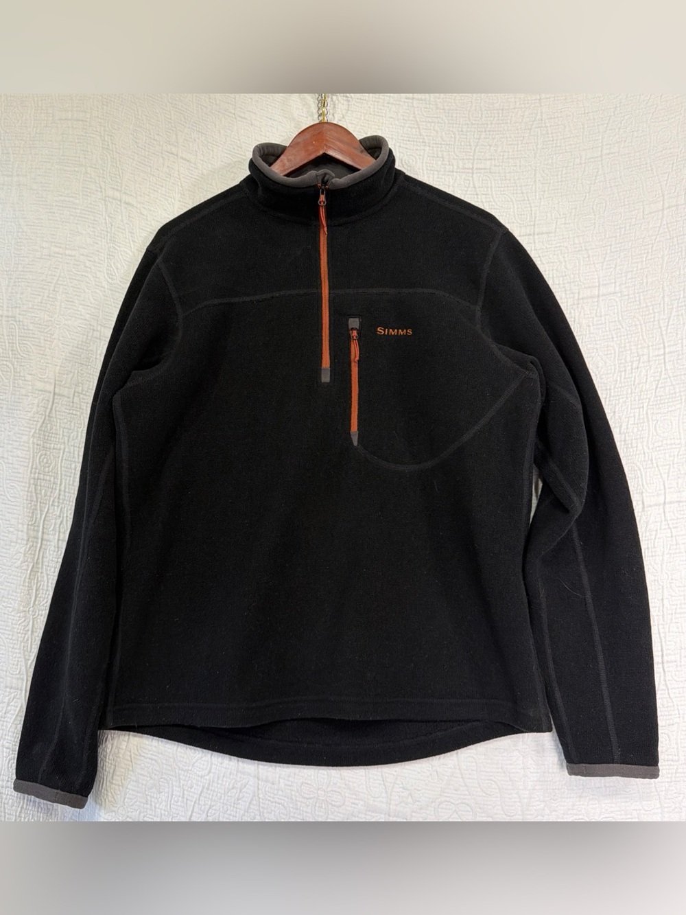 Simms Fishing Guide Fleece Jacket Mens Medium Black Quarter Zip Casual Pullover